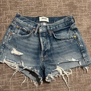 Agolde Frayed High-Rise Blue Denim Cutoff Shorts